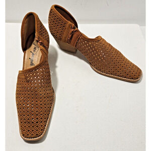 Free People Pandora D Orsay Laser Cut Out Brown Suede Shoe Boot Boho Sz 40 US 10